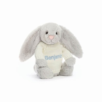 Jellycat Bashful Silver Bunny with Cream Jumper USA | 27638FOQS